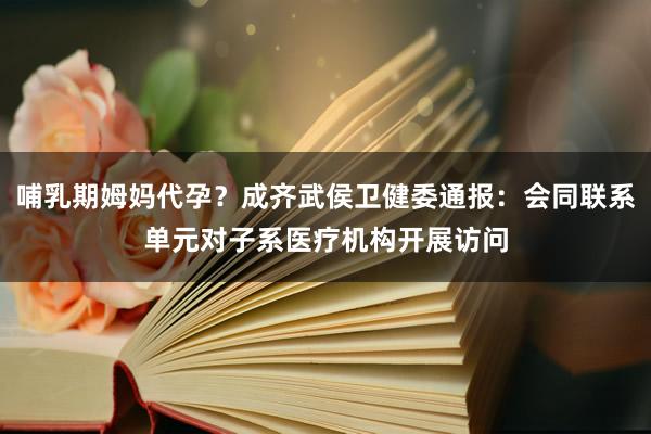 哺乳期姆妈代孕？成齐武侯卫健委通报：会同联系单元对子系医疗机构开展访问
